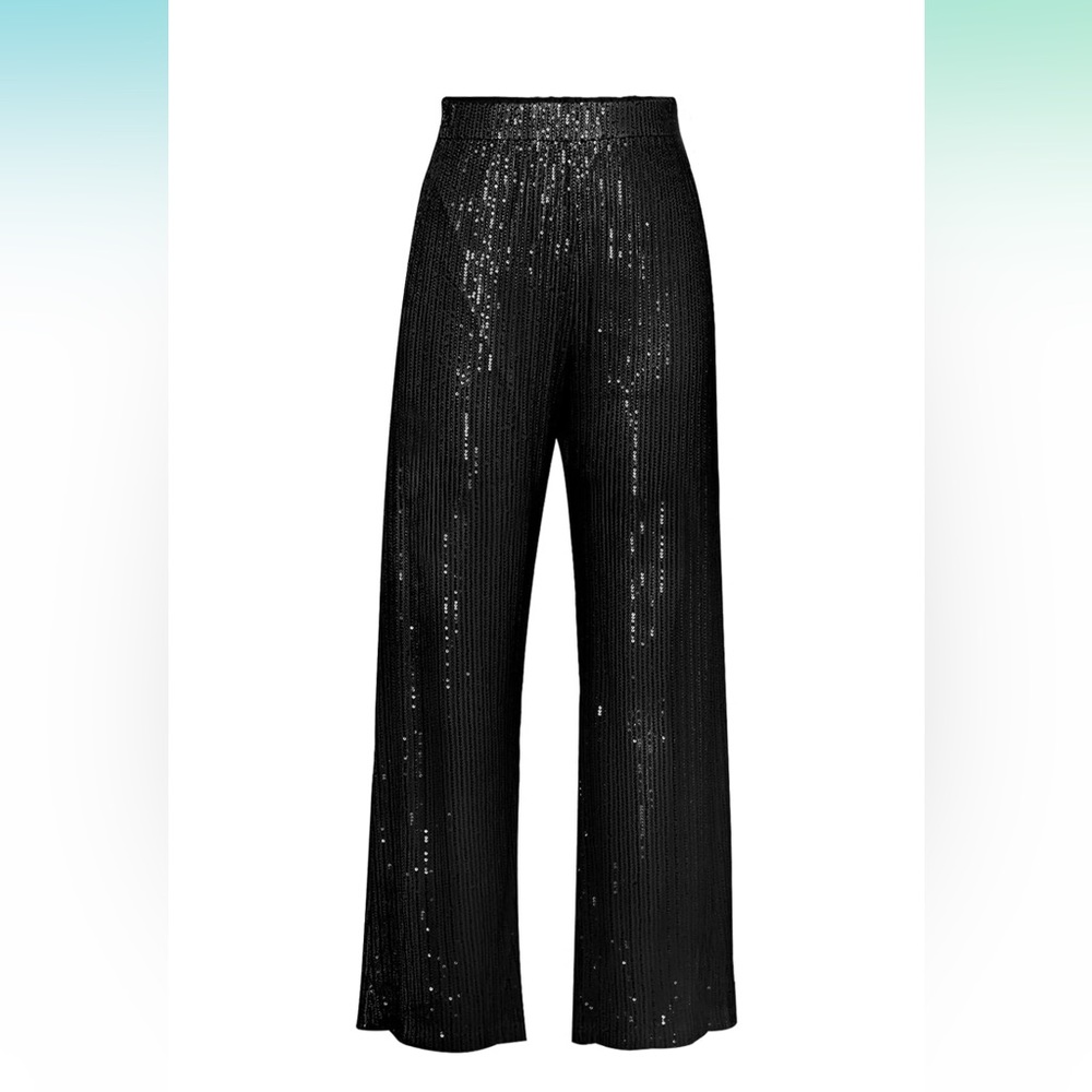 Black Sequin High Waisted Straight Leg Pants